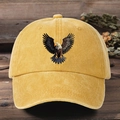 Gorra de béisbol ajustable de algodón lavado amarillo con un estampado de águila detallado - Talla única / Amarillo