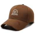 Distressed dark brown cotton baseball cap with white 3D embroidery and worn details - Adjustable / Coffee