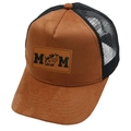 Casquette trucker marron et noire en maille avec texte MOM et motif vache sur suédine - MOM / Marron