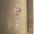 Tree of Life heart crystal suncatcher with purple amethyst stones and prism pendant - Purple Amethyst Heart