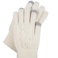 Cream knit touchscreen gloves with thick fleece lining and cable knit wave pattern - Cable White