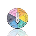 Colorful spinning enamel mood brooch with six vibrant sections and a central arrow pointer - Today I Am Brooch / Status Rainbow