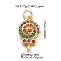 Detail showing 20mm gold-plated copper lollipop pendant with colorful zircon stones - Lollipop Shape (006-12)