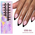 Detail von rosa und schwarzen French Ombre Gel-Nagelspitzen in 15 verschiedenen Größen - Schwarz Rosa Französischer Langer Mandelstil (OM-04)
