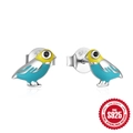 S925 Sterling Silver colorful bird stud earrings with yellow and blue enamel finish - 925 Silver/Zirconia/Enamel / White Gold Bird