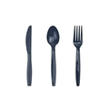 Set di posate usa e getta blu navy con coltello, forchetta e cucchiaio per feste disco - Coltello In Plastica Nero / Articolo Singolo