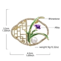 Detail of vintage flower brooch with purple enamel, pearls, and rhinestones on alloy - Vintage Oval Floral Purple