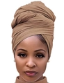 Solid coffee brown jersey headwrap for women featuring soft stretch fabric - One Size / Camel