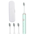 Mint green sonic electric toothbrush set with white travel case and three replacement heads - 101 Green (4 Heads + Case)