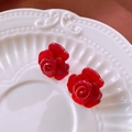 Elegant 3D red rose stud earrings made of translucent resin for a vintage look - 3D Rose
