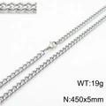 Collier chaîne cubaine en acier inoxydable argenté 5mm, longueur 450mm avec fermoir homard - 5mm x 45cm / Acier