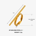 Bague ouverte en acier inoxydable doré minimaliste avec barre horizontale de 4 cm - Style De Ligne Dorée (2)