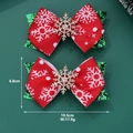 Detail of red snowflake ribbon bows with green sequins and gold center for Christmas - Christmas Snowflake Bow Hair Clip