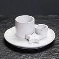 White speckled ceramic candle holder set with round tray and star-shaped incense burner - White with Black Spots