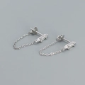 Elegant S925 silver stud earrings with rectangular zircon and delicate chain tassels - 925 Silver / White Gold