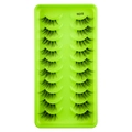 Close-up of 10 pairs natural thick half false eyelashes with clear bands on green tray - Feathered Thick Style (YK315)
