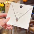 Elegante collana in acciaio al titanio argento con pendente a cilindro con cristalli - Stile Cilindro Vita con Zirconia (X387) / Argento