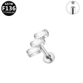 Titanium F136 internal thread labret stud with three white rectangular zircon stones - Silver - 3-Stone Step