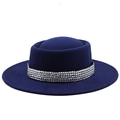 Dettaglio cappello in feltro blu navy con fascia decorativa di strass brillanti - M(56-58cm) / Blu navy