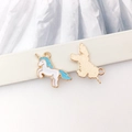 Lake blue unicorn alloy enamel pendant with gold border and textured metallic back - Blue White Running Unicorn