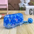 Blue transparent bus keychain with colorful flowers and blue bell charm attachment - Bus Colorful Beads-Blue