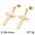 Orecchini a croce in acciaio al titanio dorato con cristalli per donna, 26x14mm - Stile Croce d'Oro Zirconia Bianca (KE111088-MW)