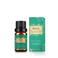 Organic 10ml Basil Essential Oil in a brown dropper bottle with its green packaging box - Basil Oil
