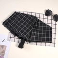 Paraguas plegable negro a cuadros con apertura automática y protección solar contra UV - Cuadrícula negra automática