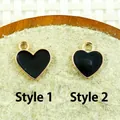 Détail de breloques en forme de cœur en alliage émaillé noir pour la création de bijoux DIY - Type 1 (Trou latéral) / Noir