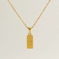 Minimalist gold stainless steel necklace featuring a rectangular pendant with the letter T - Letter T