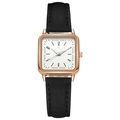 Elegant women's square quartz watch with rose gold case and black leather strap - Black and White