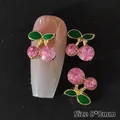 Amuletos de cereza para uñas con diamantes rosa y hojas de esmalte, 8x8mm - 8*8mm / Rosa (Cereza grande)
