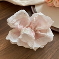 Chouchou en satin rose à fleurs avec bordure en dentelle blanche sur fond en bois - 36# Fleurs Rose Vert Dentelle Blanche (HH3984)