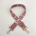 Adjustable woven shoulder strap for bags with red and white wavy pattern and gold buckles - A10 Wine Red