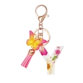 Resin letter Y keychain with pink dried flowers, tassel and butterfly pendant in rose gold - Flower Pattern Y