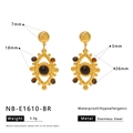 Dimensions détaillées des boucles d'oreilles œil de démon en acier doré et œil de tigre - Style Goutte Oeil Pierre Brune Doré (NB-E1610-BR)