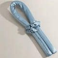 Detailed view of blue satin heatless hair curler set with matching claw clip - Curler + 2 Scrunchies / Gray Blue