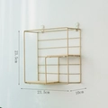 Modern gold iron wall shelf with wooden boards in a square minimalist design - Gold Grid Square