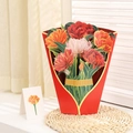 Detail of 3D pop-up tulip flower bouquet greeting card with red and pink floral design - Red & Pink Carnations