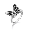 Anillo ajustable de mariposa en plata vintage con detalles calados y acabado envejecido - Estilo de Mariposa Calada (HZS2137-3)