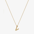 Macro detail of a textured gold initial L pendant with shimmering diamond accents - 925 Silver / Gold - Letter V