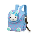 Sky blue kids backpack with pink polka dots and cute 3D bunny ears feature - Light Blue