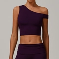 Deep purple one shoulder sports bra and high waist leggings yoga set for women - S / Grape Purple