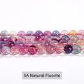 Round 5A grade natural fluorite beads in purple and green for jewelry making - 5A Natural Fluorite