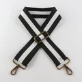 Detail of 5cm wide black and white striped bag strap with bronze metal lobster clasps - Black & White Stripes