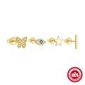 Set of 4 gold S925 sterling silver stud earrings featuring butterfly and evil eye motifs - Butterfly/Evil Eye/Star/Bar / Gold - 4Pcs Set