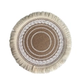 Bohemian round woven placemat with jute texture, white lace floral pattern and fringe edge - Cotton Tassel Style 2 / 38cm / White