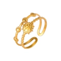 Detailansicht des dreilagigen goldenen Rings mit 1cm Sonnenblumenmotiv und 1g Gewicht - A785-Goldene Sonne Sonnenblume Offener Ring
