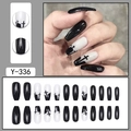 Gothic Halloween coffin press-on nails featuring black and white cross cemetery designs - Black White Gothic Cross Cemetery (Y-336)