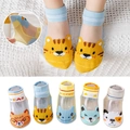 Five pairs of breathable mesh baby socks featuring cute cartoon animal designs and ears - Tiger Baby Glass Fiber / 3-5 Years (Feet length 13-15cm)